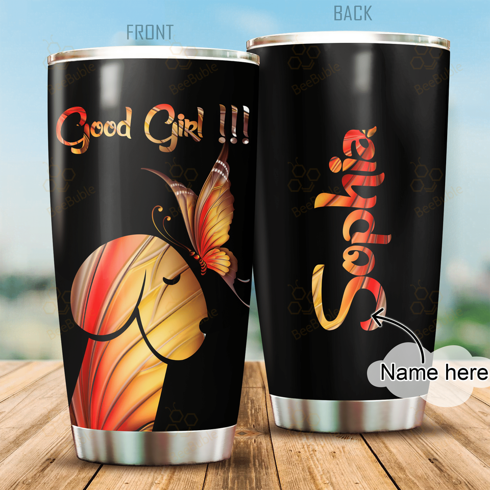 Tumbler Premium Good Girl Loves Dogs & Butterfly Personalized Stainless Steel Tumbler Personalized Name, Text, Number, Image Travel Coffee Mug - Love Mine Gifts