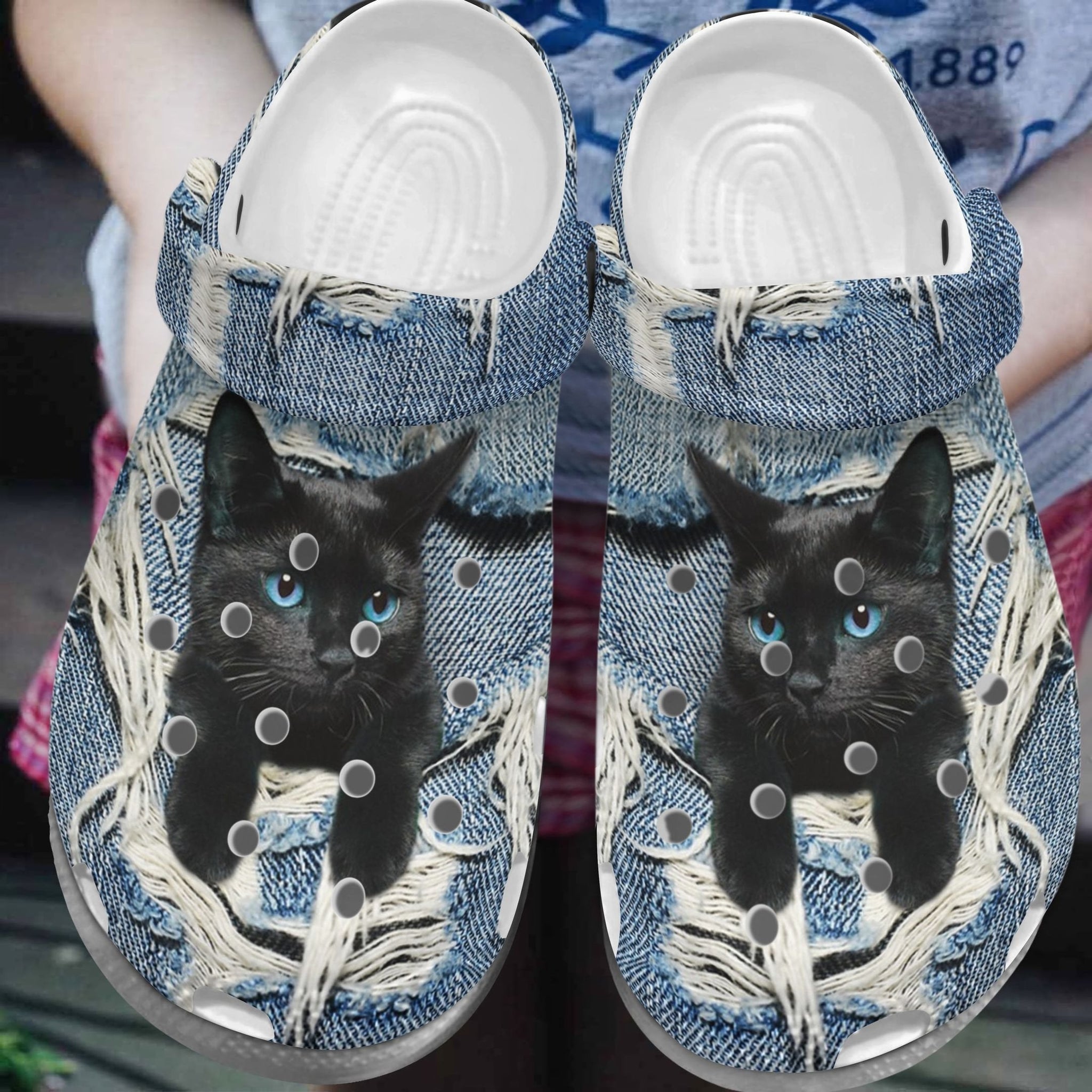 Black Cat Scratch Jean Shoes - Little Animal Crocs Clog Birthday