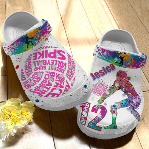 Clog Highlights Volleyball Outdoor Sport Volleyball Personalized Clog Personalize Name, Text - Love Mine Gifts