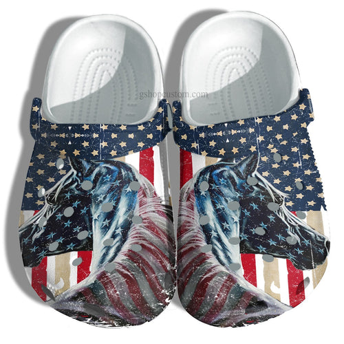 Clog Horse America Usa Flag Horse Girl 4Th Of July Horse Clog Personalize Name, Text - Love Mine Gifts