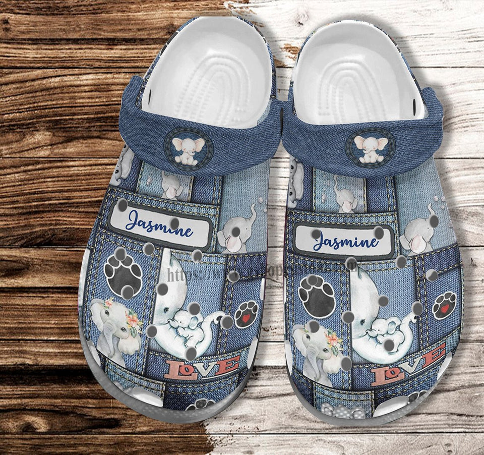 Clog Elephant Mom Hug Son Jean Wife Mother Day Elephant Mom Jean Bag Clog Personalize Name, Text Customize - Love Mine Gifts