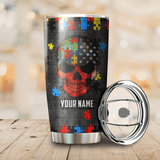Tumbler Autism Warrior Stainless Steel Tumbler Personalized Personalized Name, Text, Number, Image Travel Coffee Mug - Love Mine Gifts
