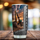 Tumbler Excavator Heavy Equipment Stainless Steel Tumbler Personalized Name, Text, Number, Image Travel Coffee Mug - Love Mine Gifts