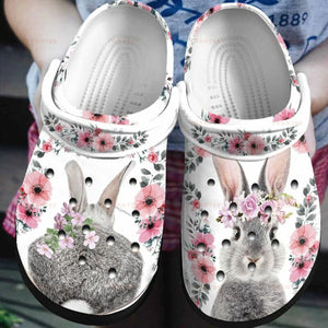 Rabbit Flower Gift For Lover Rubber , Comfy Footwear Personalized Clogs