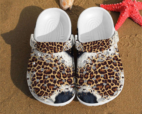 Leopard Black White Fur Cheetah Rubber , Comfy Footwear Personalized Clogs