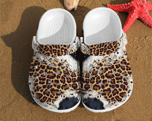 Leopard Black White Fur Cheetah Rubber , Comfy Footwear Personalized Clogs