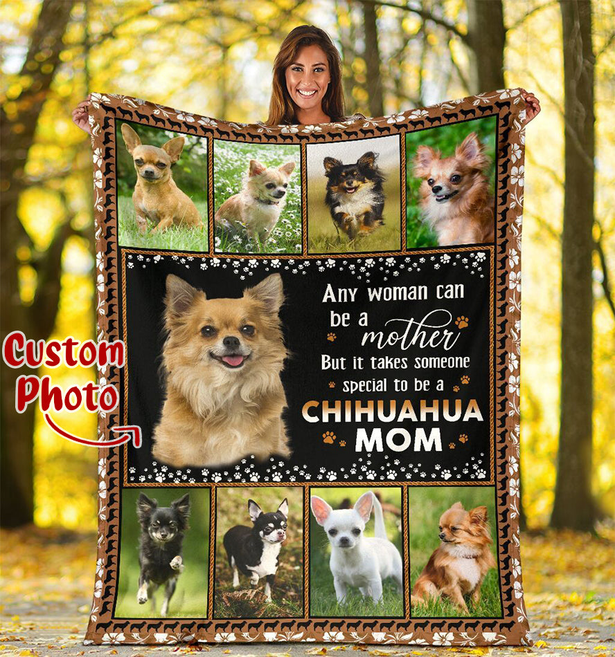 Chihuahua Dog Mom Personalized Photo Upload Fleece Blanket Print 3D, Unisex, Kid, Adult