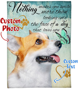 Dog Personalized Photo Upload Name Date Fleece Blanket Print 3D, Unisex, Kid, Adult - Corgi The Face Of Dog