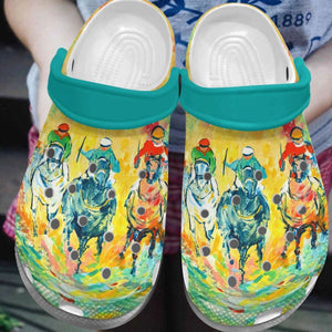  Horse, Fashion Style Print 3D Horse Racing For Women, Men, Kid Personalized Clogs