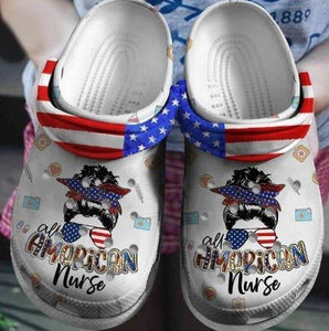 Cool Girl Glasses American Nurse Shoes 4Th Of July - Nurse Shoe Gift Personalized Clogs