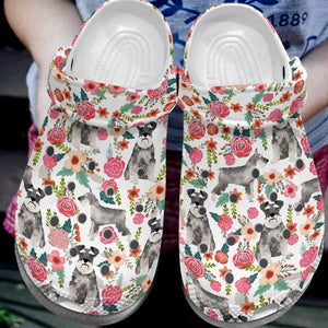 Clog Schnauzer Classic Colors Flower Schnauzers Shoes Personalized Clogs - Love Mine Gifts