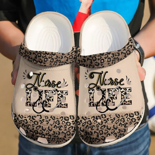 Nurse Nursing Life Cheetah Rubber Comfy Footwear Personalized Clogs