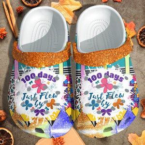 100 Days Just Flew By Flower Shoes Gift For Teacher Student - School027 - Gigo Smart Personalized Clogs
