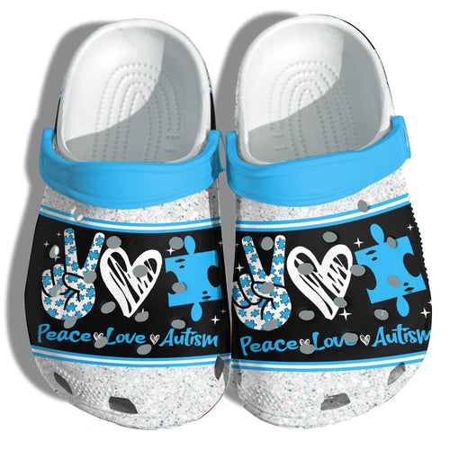 Peace Love Autism Puzzel Shoes - April Wear Blue Autism Awareness Shoes Croc Gifts Son Daughter - Cr-Ne0027 - Gigo Smart Personalized Clogs