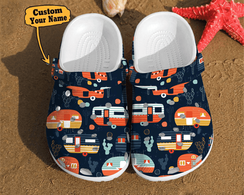 Camping Camping Trailer Pattern Summer Happy Camper Best Personalized Clogs