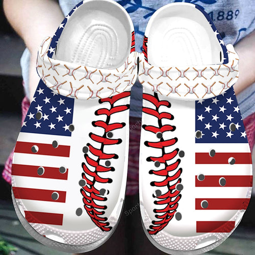 American Flag Baseball #231121L Personalized Clogs