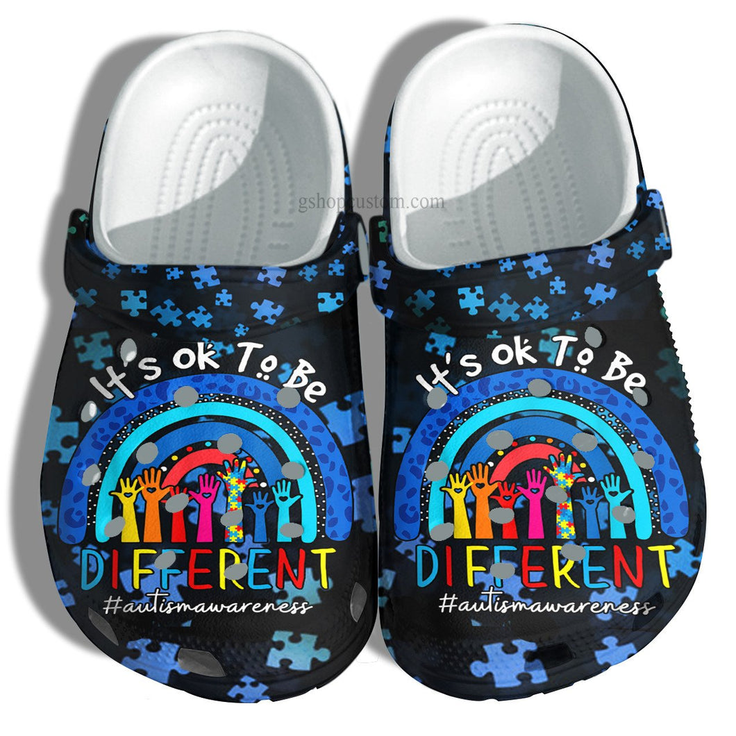 Blue Rainbow Autism Sign Hand Shoes For Girl Son Daughter - Its Ok To Be Different Autism Awareness Shoes Croc Mother Day Gifts - Cr-Ne0116 Personalized Clogs