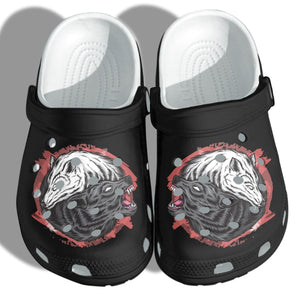 Wolf Couple Shoes Camping Black White Wolf Yin Yang Shoes Personalized Clogs