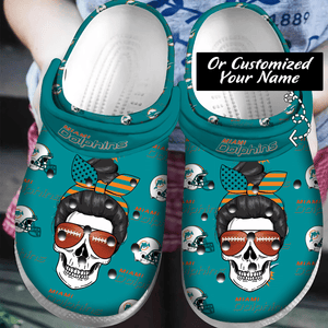 Football - Skull Girl Life M.Dolphins Personalized Clogs