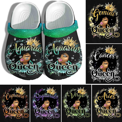 Aries Zodiac Black Queen Birthday Shoes Gift Men Women - April Birthday Black Girl Shoes Personalized Clogs