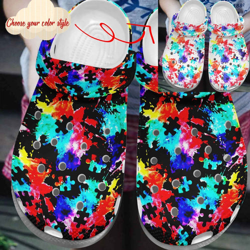 Autism Fashionstyle For Women Men Kid Print 3D Whitesole Watercolor Abstract Personalized Clogs