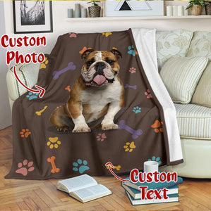 Bulldog Brown Personalized Photo Upload Name Date Fleece Blanket Print 3D, Unisex, Kid, Adult And Color Decor