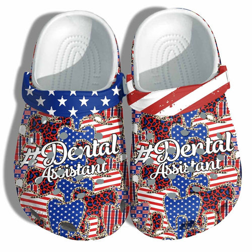 Nurse Leopard America Flag Shoes Gift Coworker- Dental Assistant 4Th Of July Twinkle Usa Shoes Christmas Gift Daugther Personalized Clogs