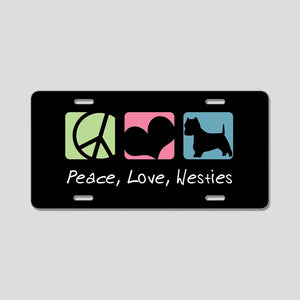 License Plate Peace, Love, Westies Aluminum License Plate Car Tag Novelty Vanity Metal License Plate 6x12 inch Car Accessories - Love Mine Gifts