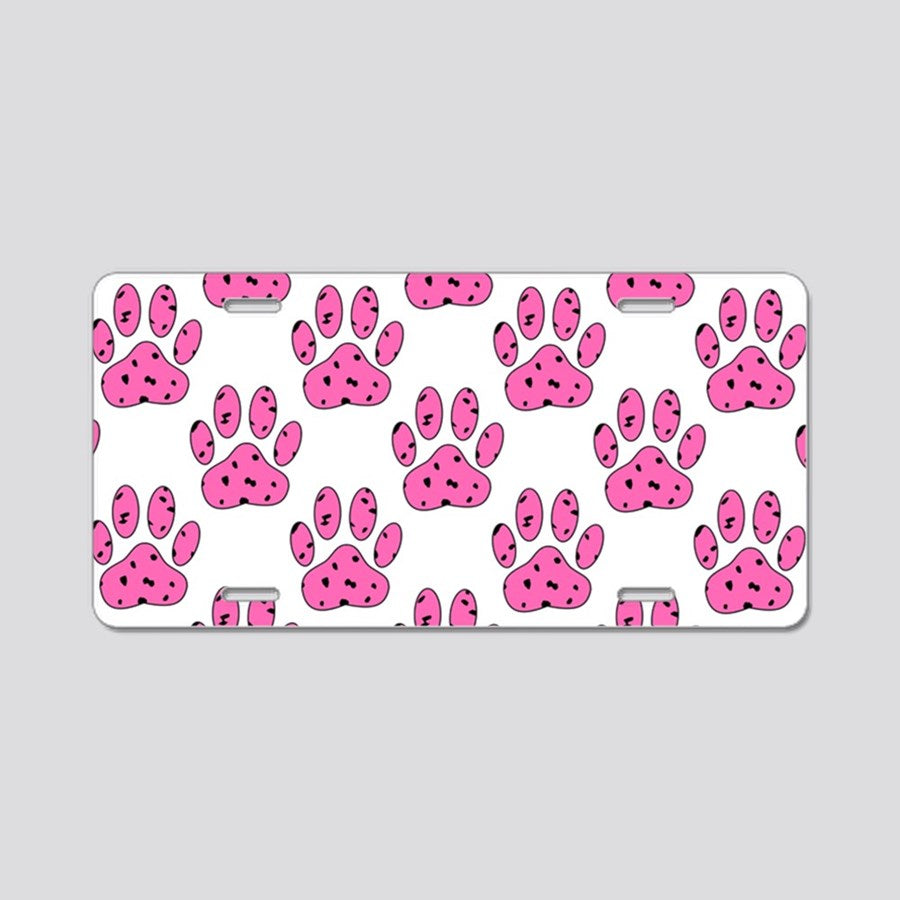 License Plate Dalmatian Puppy Paw Pink Pa Aluminum License Plate Car Tag Novelty Vanity Metal License Plate 6x12 inch Car Accessories - Love Mine Gifts