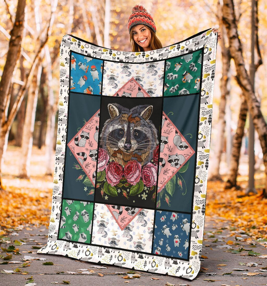 Racoon Flower Raccoons Gift for Racoon Lovers Fleece Blanket | Adult 60x80 inch | Youth 45x60 inch | Colorful | BK3308