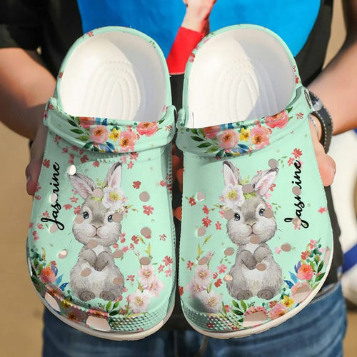 Rabbit Lovely Flower Hawai 102 Gift For Lover Rubber Comfy Footwear Personalized Clogs