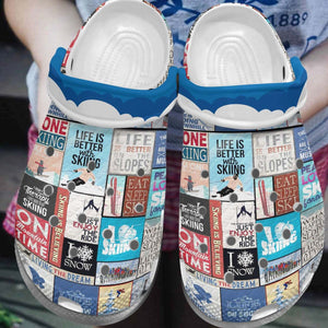 Skiing For Women Men Kid Print 3D Quilt Pattern Personalized Clogs