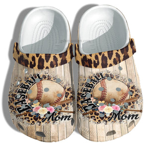 Baseball Mom Leopard Flower Shoes Gift Mommy- Baseball Wood Shoes Gift Grandma Personalized Clogs