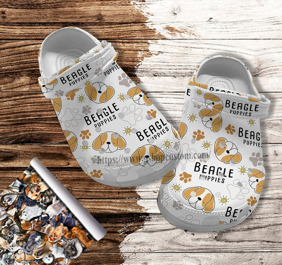 Beagle Dog Puppies Paws Croc Shoes Gift Men Women- Beagle Dog Mom Shoes Croc Gift Birthday- Cr-Ne0395 - Gigo Smart Personalized Clogs