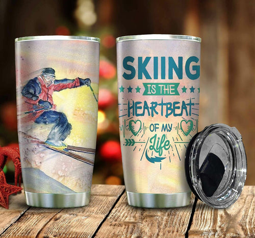 Tumbler Skiing Stainless Steel Tumbler Travel Customize Name, Text, Number, Image Pub261057Nv - Love Mine Gifts