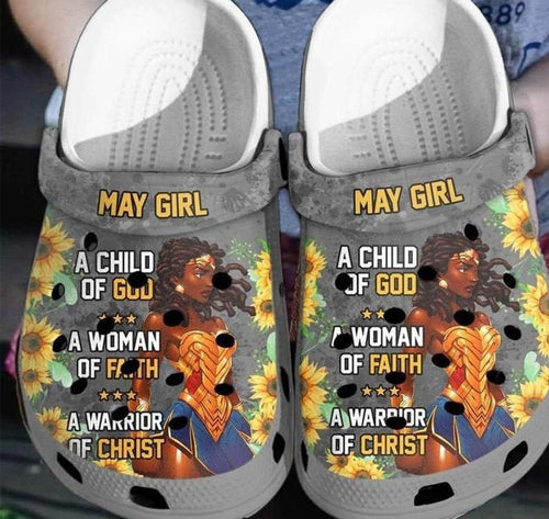 May Girl A Child Of God Birth Month Gift Back Girl Rubber Shoes Comfy Footwear Personalized Clogs