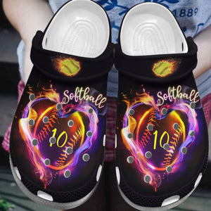 Softball Heart Number Shoes#Hd Personalized Clogs