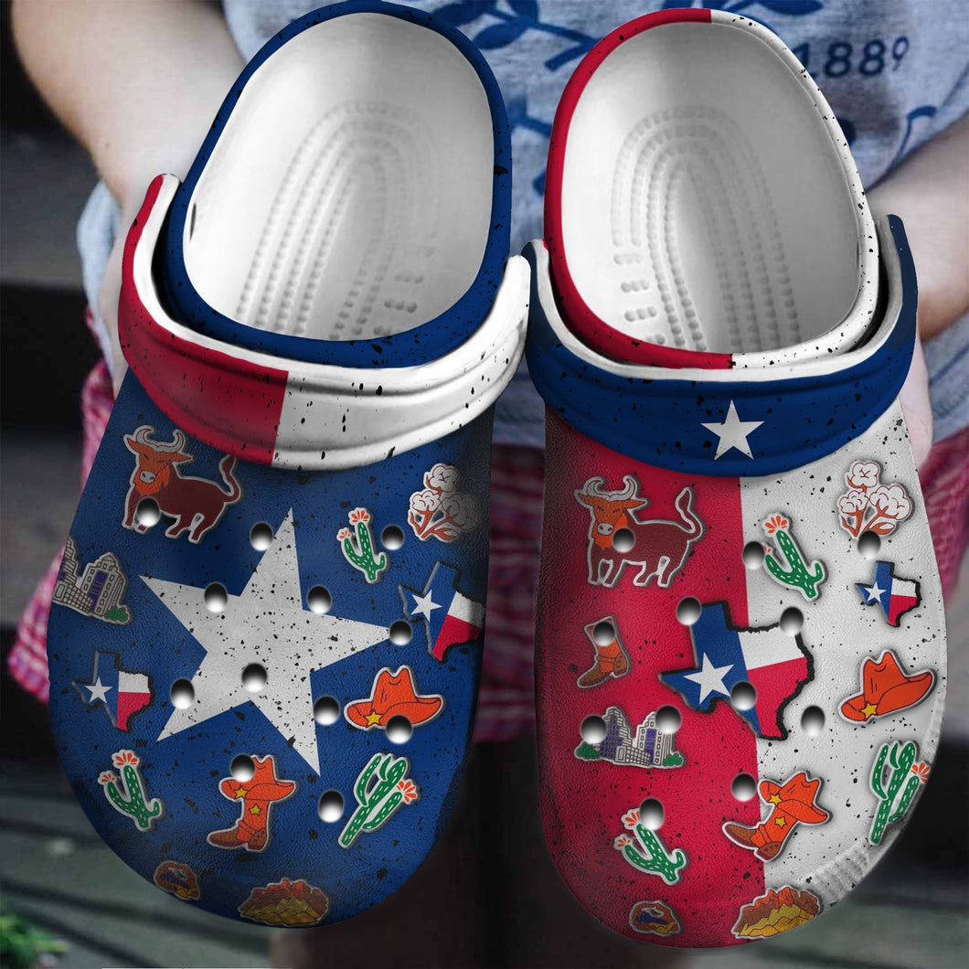 Texas Flag Symbol Usa 4Th Of July Custom Shoes Birthday Gift - Farm Halloween Shoes Gift - Cr-Drn065 Personalized Clogs