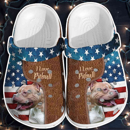 Love Pitbull Dog Usa Flag 4Th Of July Personalized Clogs