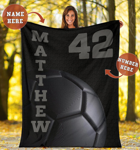 Fleece Blanket Soccer - Black - Personalized Name Fleece Blanket Custom Text Print 3D, Unisex, Kid, Adult - Love Mine Gifts