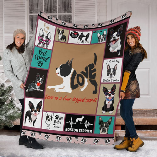 Fleece Blanket Love Is A Four-Legged Word Boston Terrier Customize Design, Personalized Fleece Blanket Print 3D - Love Mine Gifts