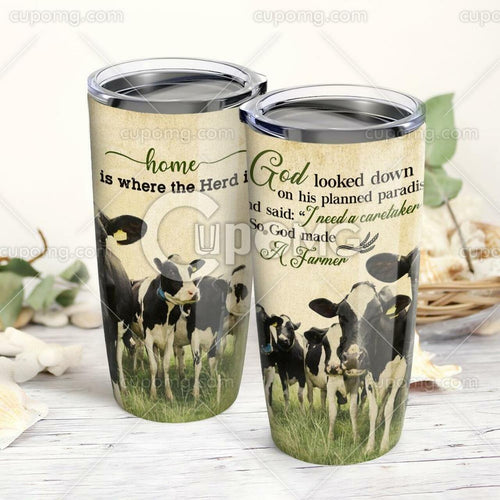 Tumbler Cow God Made Farmer V2 Personalized Stainless Steel Tumbler Customize Name, Text, Number - Love Mine Gifts