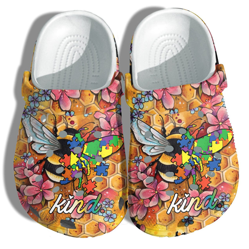 Bee Kind Flower Autism Puzzel Shoes Vintage - Autism Awareness Be Kind Shoes Croc Gifts For Son Daughter Birthday - Cr-Ne0018 Personalized Clogs
