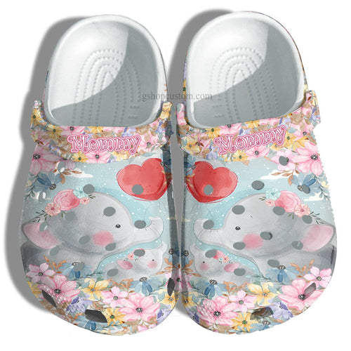 Elephant Mom Daughter Elephant Shoes Mother Day Gift- Elephant Flower Mommy Shoes For Women Personalized Clogs