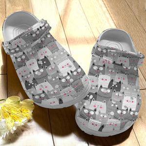  Black Cat, Fashion Style Print 3D Cute Cats Gray For Women, Men, Kid Personalized Clogs
