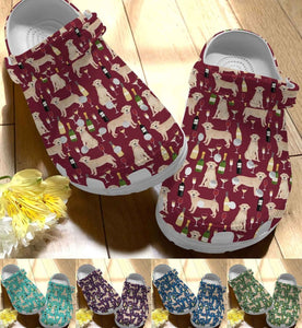  Labrador, Fashion Style Print 3D Whitesole Yellow Labrador And Wine For Women, Men, Kid Personalized Clogs