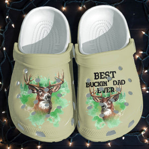 Best Buckin Dad Ever Deer Hunting Shoes - Camping Deer Hunter Shoes Gifts For Grandpa Fathers Day 2022 Personalized Clogs