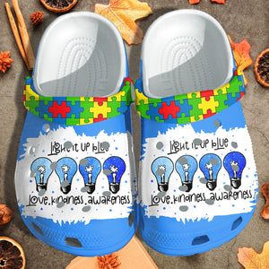 Light It Up Blue Puzzel April Autism Shoes - Love Kindnes Awareness Shoes Croc Gifts For Son Daughter - Cr-Ne0007 Personalized Clogs