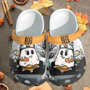 Cute Boo Bees Nurse Crew Funny Halloween Shoes Gifts Personalized Clogs