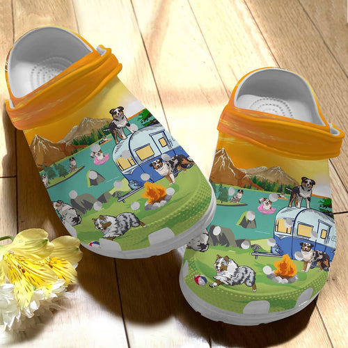 Australian Shepherd Whitesole Camping With My Babies Personalized Clogs
